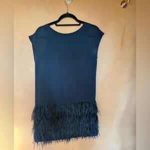 Club Monaco navy feather mini dress